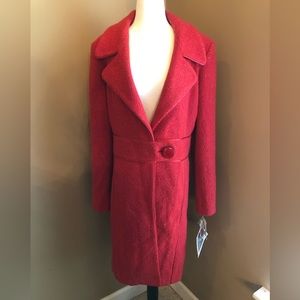 NWT - Marvin Richards Wool Blend Knee-Length Coat in Red